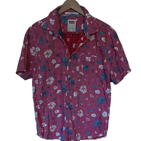 LEVIS Modern Fit Aloha Shirt Red Men's Large - Picture 1 of 3